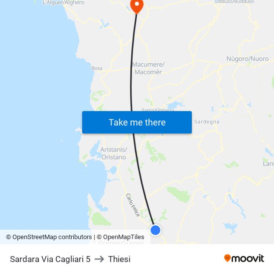 Sardara Via Cagliari 5 to Thiesi map