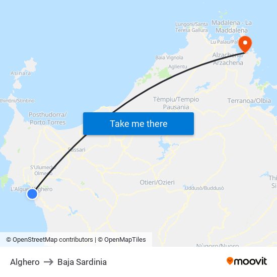 Alghero to Baja Sardinia map