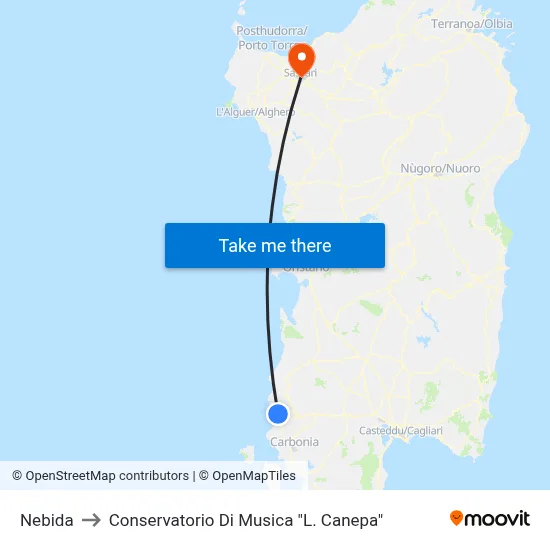 Nebida to L. Canepa Conservatory of Music map