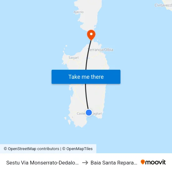 Sestu Via Monserrato-Dedalo U to Baia Santa Reparata map
