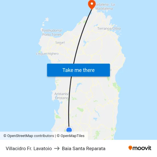 Villacidro Fr. Lavatoio to Baia Santa Reparata map