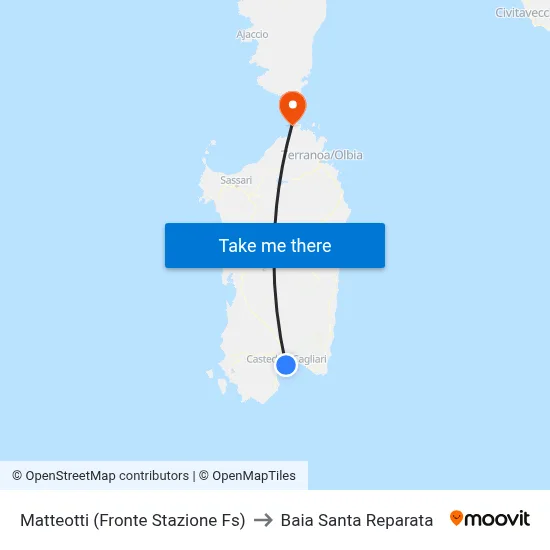 Matteotti (Fronte Stazione Fs) to Baia Santa Reparata map