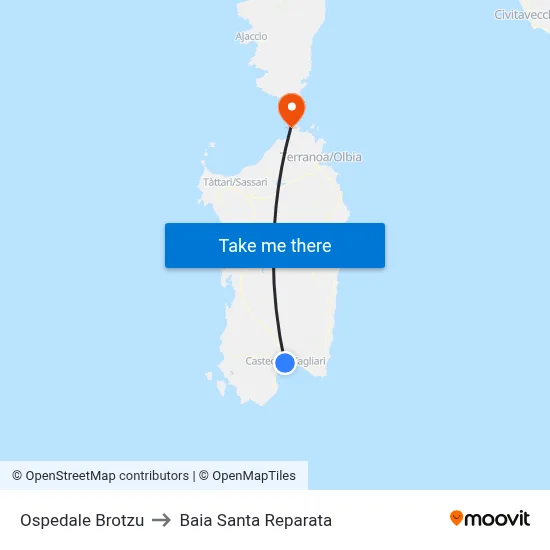 Brotzu Hospital to Santa Reparata Bay map