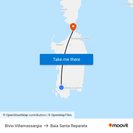 Bivio Villamassargia to Baia Santa Reparata map