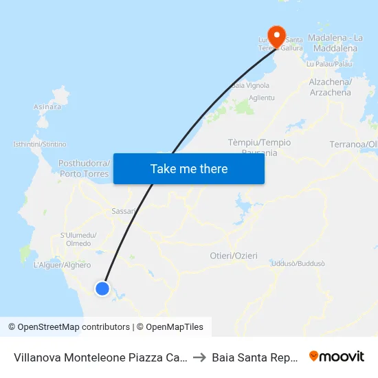 Villanova Monteleone Barracks Square to Santa Reparata Bay map