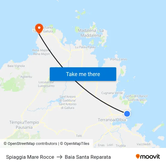 Mare Rocce Beach to Santa Reparata Bay map