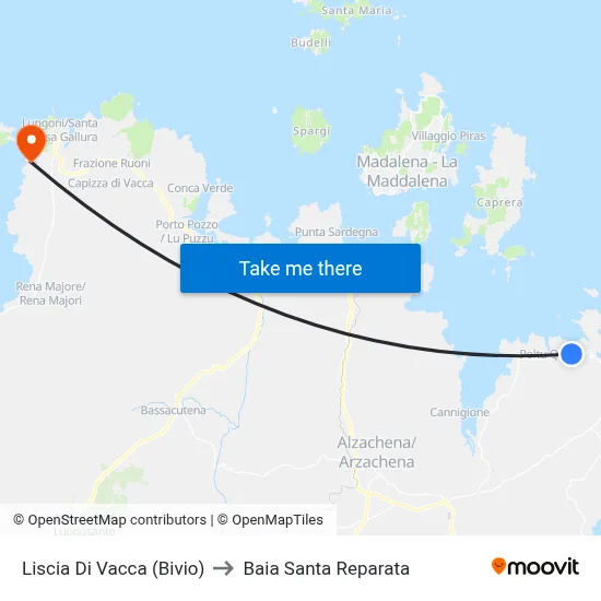 Liscia Di Vacca (Junction) to Santa Reparata Bay map