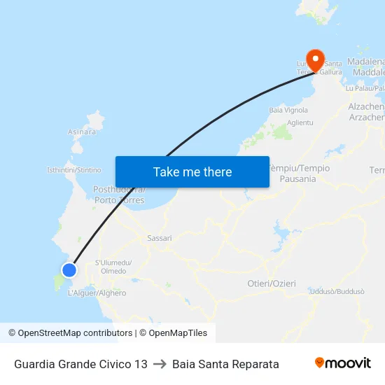 Guardia Grande Civico 13 to Baia Santa Reparata map