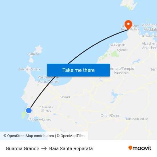 Guardia Grande to Santa Reparata Bay map