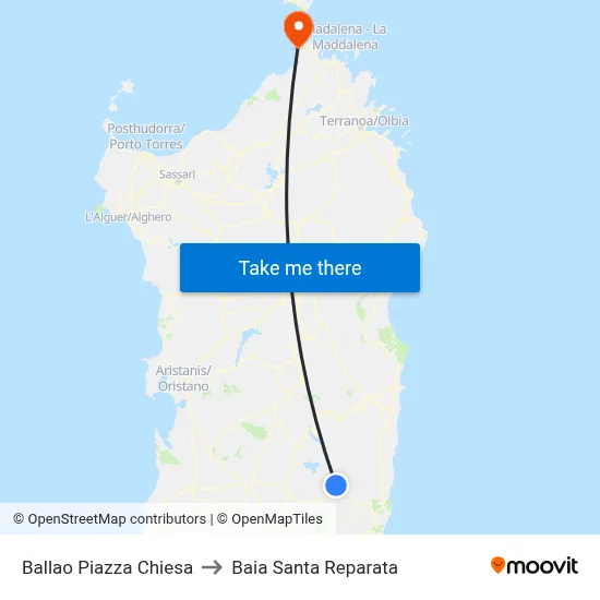 Ballao Church Square to Santa Reparata Bay map