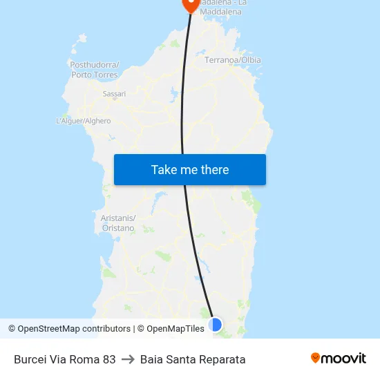 Burcei Via Roma 83 to Santa Reparata Bay map