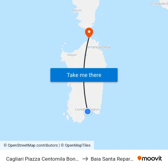 Cagliari Piazza Centomila Bonaria to Baia Santa Reparata map