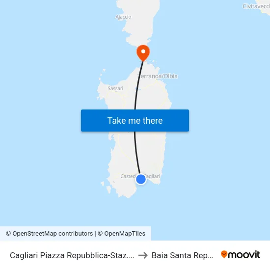 Cagliari Piazza Repubblica-Staz. Metro to Baia Santa Reparata map