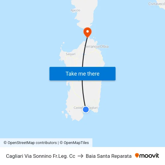 Cagliari Piazza Gramsci to Baia Santa Reparata map