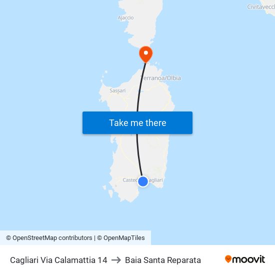 Cagliari Via Calamattia 14 to Baia Santa Reparata map