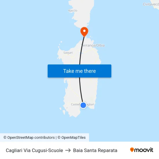 Cagliari Via Cugusi-Scuole to Baia Santa Reparata map