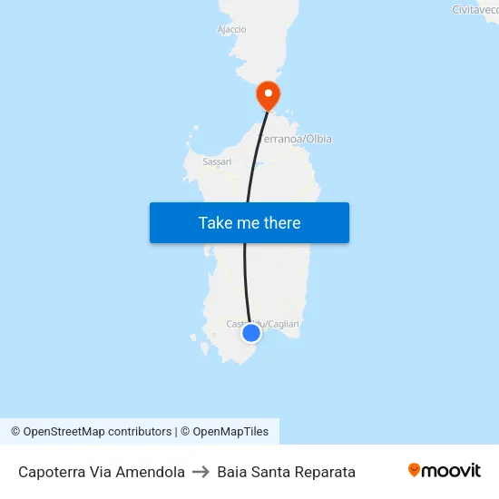 Capoterra Via Amendola to Baia Santa Reparata map