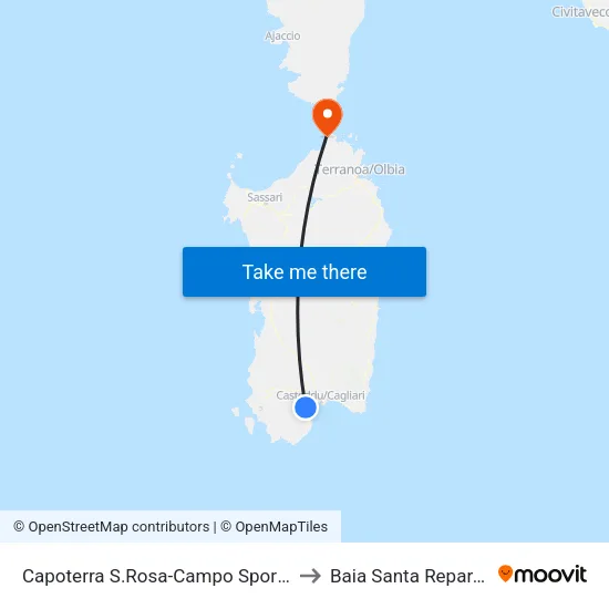 Capoterra S.Rosa-Campo Sportivo to Baia Santa Reparata map