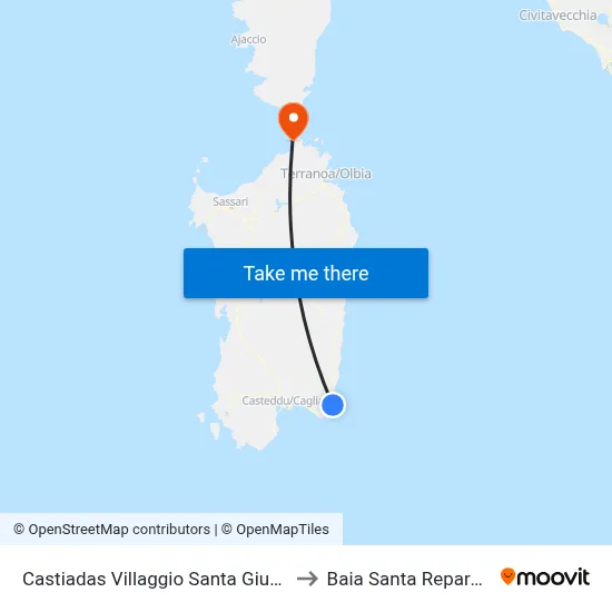 Castiadas Santa Giusta Village to Santa Reparata Bay map