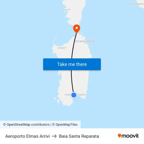 Aeroporto Elmas Arrivi to Baia Santa Reparata map