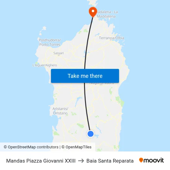 Mandas John XXIII Square to Santa Reparata Bay map