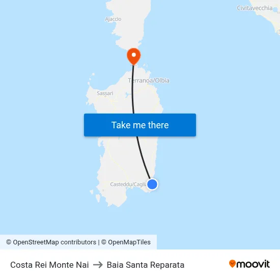 Costa Rei Monte Nai to Santa Reparata Bay map