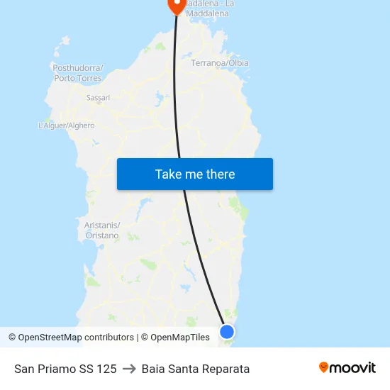 San Priamo SS 125 to Santa Reparata Bay map
