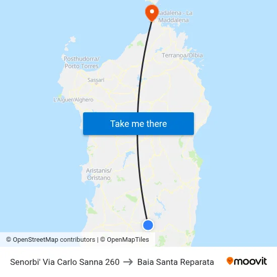 Senorbi Via Carlo Sanna 260 to Santa Reparata Bay map