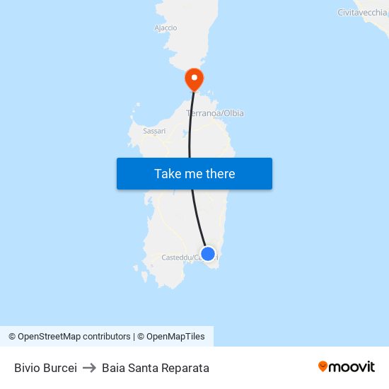 Bivio Burcei to Baia Santa Reparata map