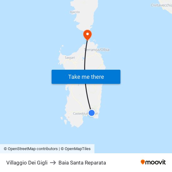 Villaggio Dei Gigli to Baia Santa Reparata map