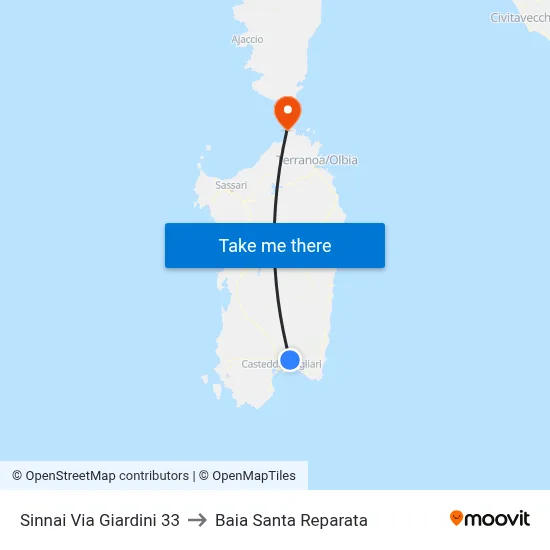 Sinnai Via Giardini 33 to Santa Reparata Bay map