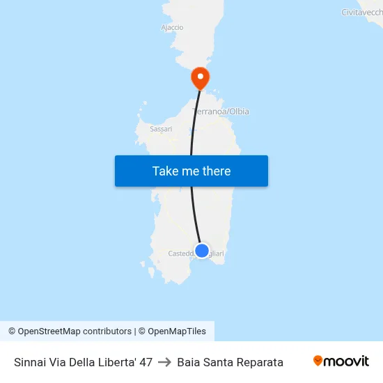 Sinnai Liberty Street 47 to Santa Reparata Bay map