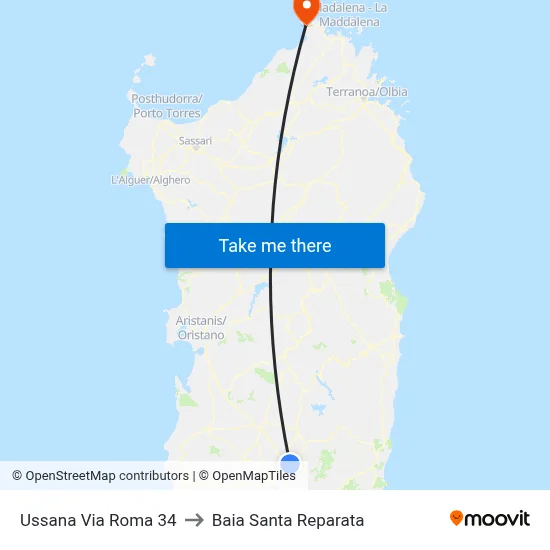 Ussana Via Roma 34 to Santa Reparata Bay map