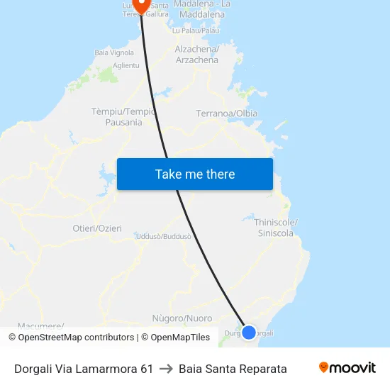 Dorgali Via Lamarmora 61 to Baia Santa Reparata map