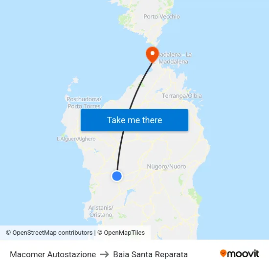 Macomer Autostazione to Baia Santa Reparata map
