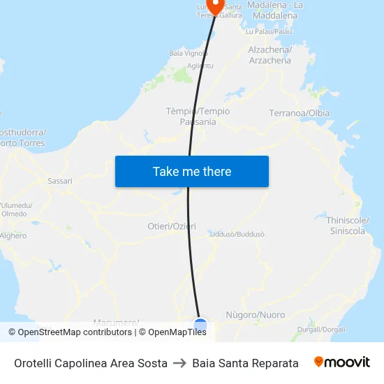 Orotelli Terminal Rest Area to Santa Reparata Bay map