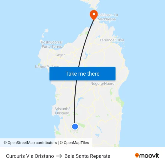 Curcuris Via Oristano to Baia Santa Reparata map