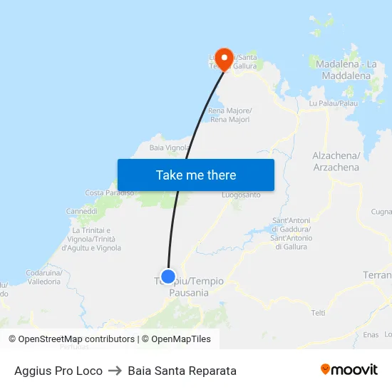 Aggius Pro Loco to Baia Santa Reparata map