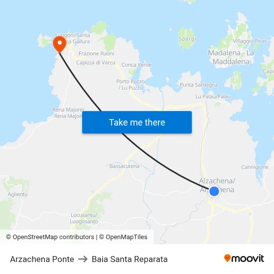 Arzachena Bridge to Santa Reparata Bay map