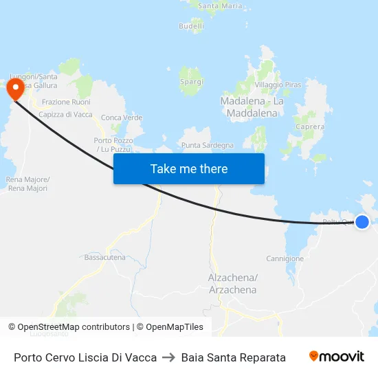 Porto Cervo Liscia Di Vacca to Santa Reparata Bay map