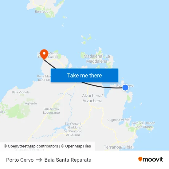 Porto Cervo to Santa Reparata Bay map