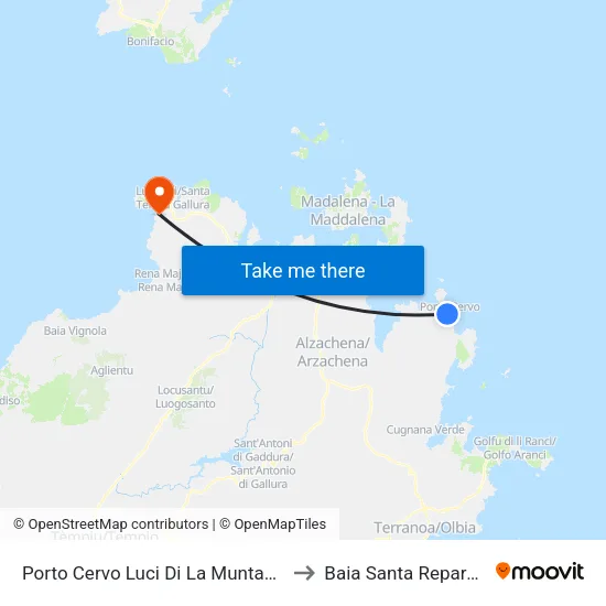 Porto Cervo Luci Di La Muntagna to Baia Santa Reparata map