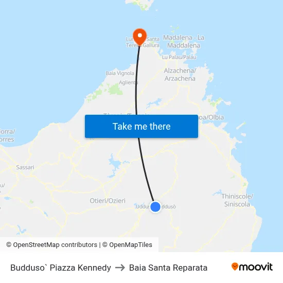 Budduso Kennedy Square to Santa Reparata Bay map