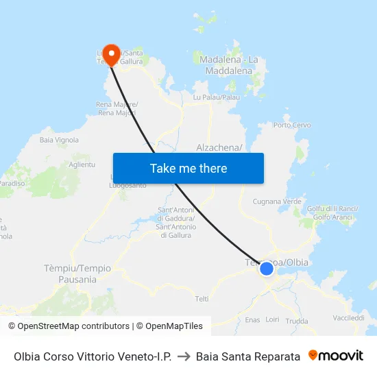 Olbia Corso Vittorio Veneto-I.P. to Baia Santa Reparata map