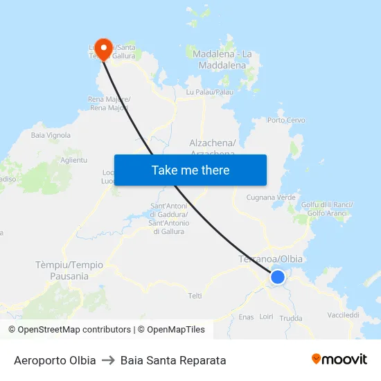 Olbia Airport to Santa Reparata Bay map