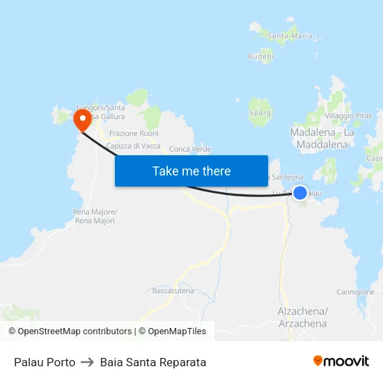 Palau Porto to Baia Santa Reparata map