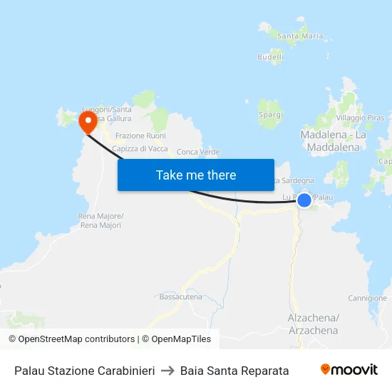 Palau Stazione Carabinieri to Baia Santa Reparata map