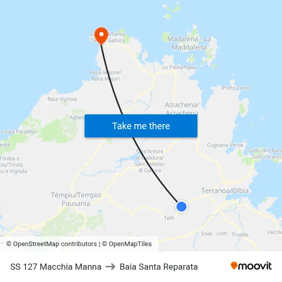 Highway 127 Macchia Manna to Santa Reparata Bay map