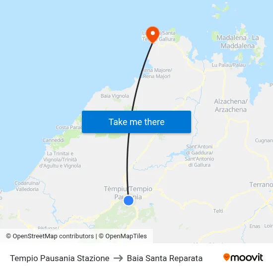 Tempio Pausania Station to Santa Reparata Bay map