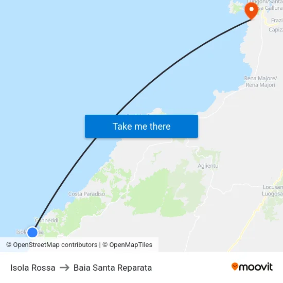 Isola Rossa to Baia Santa Reparata map